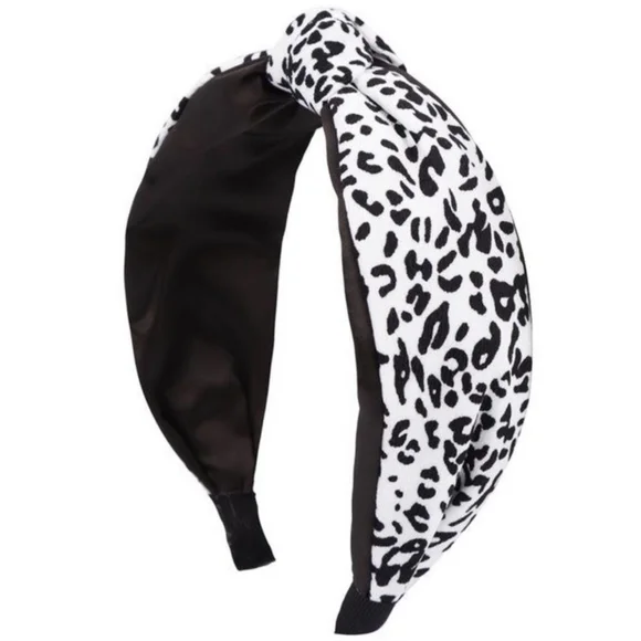 LAST ONE! Darling Black and White Leopard Print Headband w/Adorable Top Knot - Picture 2 of 8